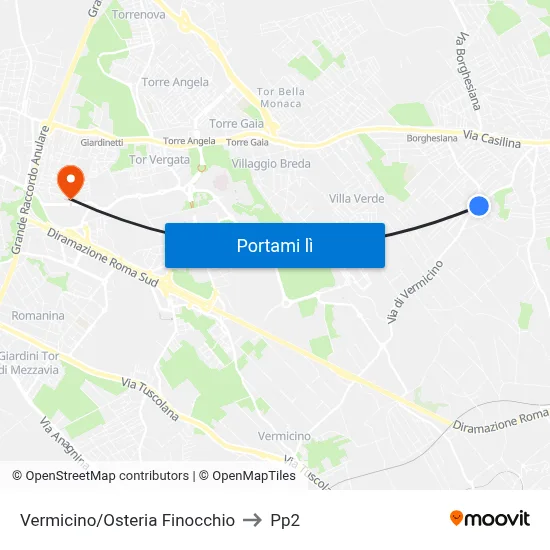 Vermicino/Osteria Finocchio to Pp2 map