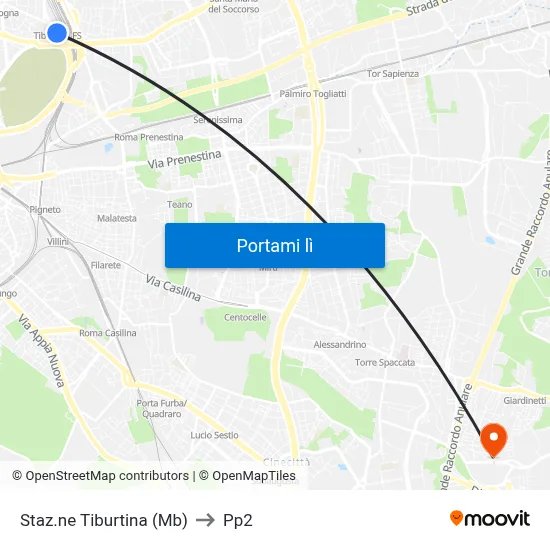Staz.ne Tiburtina (Mb) to Pp2 map