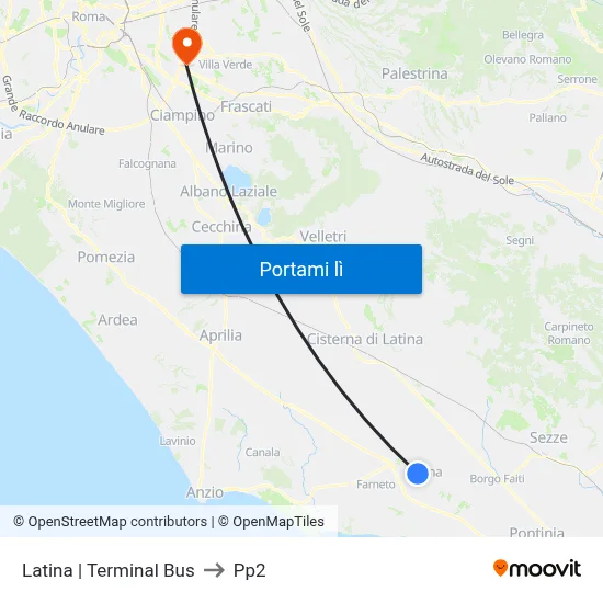 Latina | Terminal Bus to Pp2 map