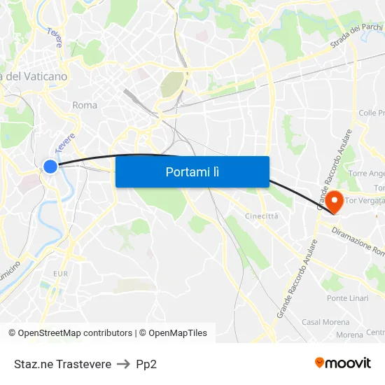 Staz.ne Trastevere to Pp2 map