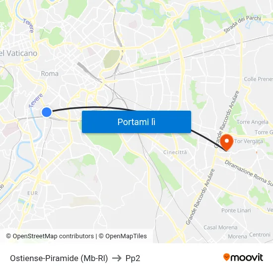Ostiense-Piramide (Mb-Rl) to Pp2 map