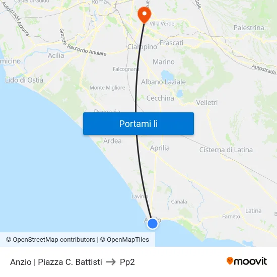 Anzio | Piazza C. Battisti to Pp2 map