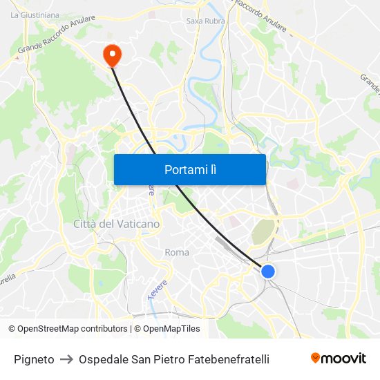 Pigneto to Ospedale San Pietro Fatebenefratelli map