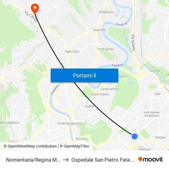 Nomentana/Regina Margherita to Ospedale San Pietro Fatebenefratelli map