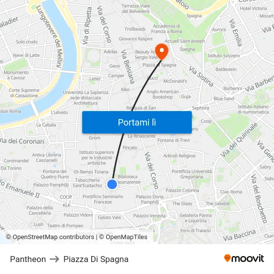 Pantheon to Piazza Di Spagna map
