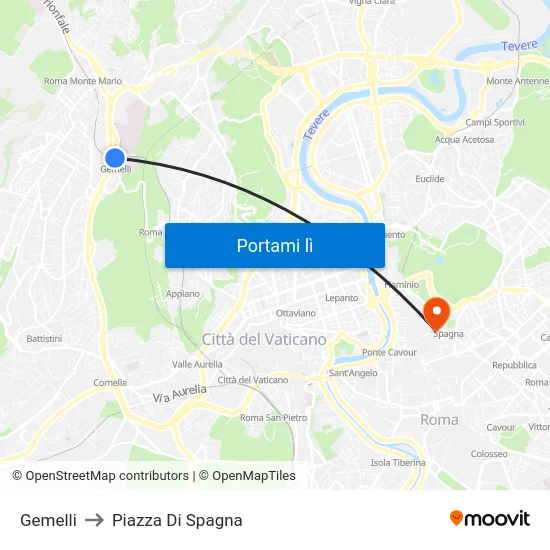 Gemelli to Piazza Di Spagna map