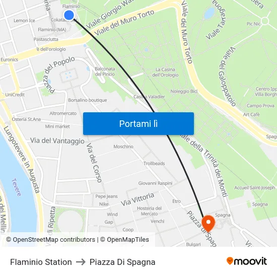 Flaminio Station to Piazza Di Spagna map
