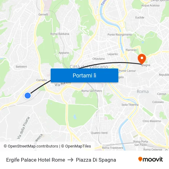 Ergife Palace Hotel Rome to Piazza Di Spagna map