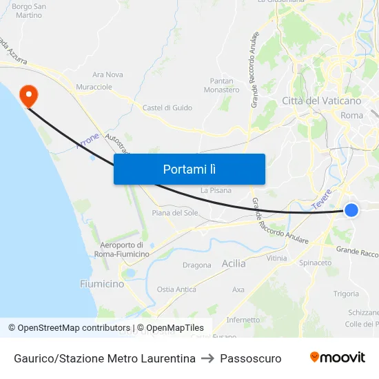 Gaurico/Stazione Metro Laurentina to Passoscuro map