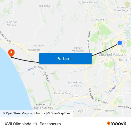 XVII Olimpiade to Passoscuro map