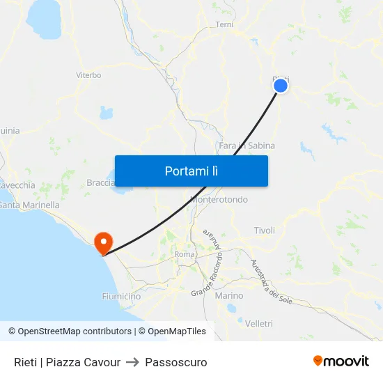 Rieti | Piazza Cavour to Passoscuro map