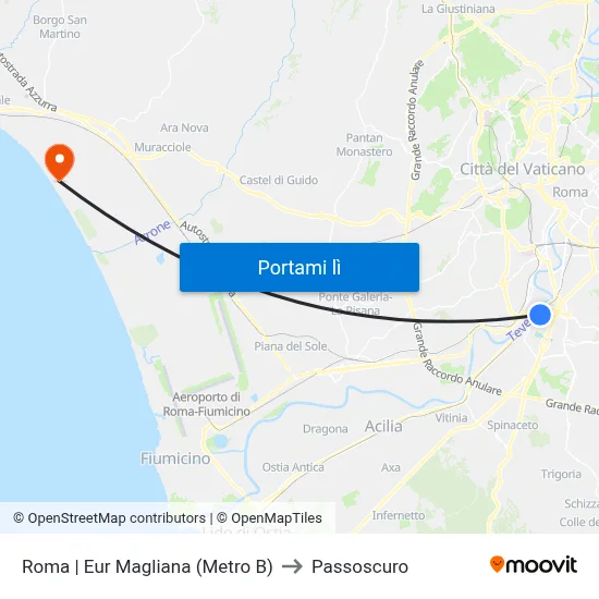 Roma | Eur Magliana (Metro B) to Passoscuro map