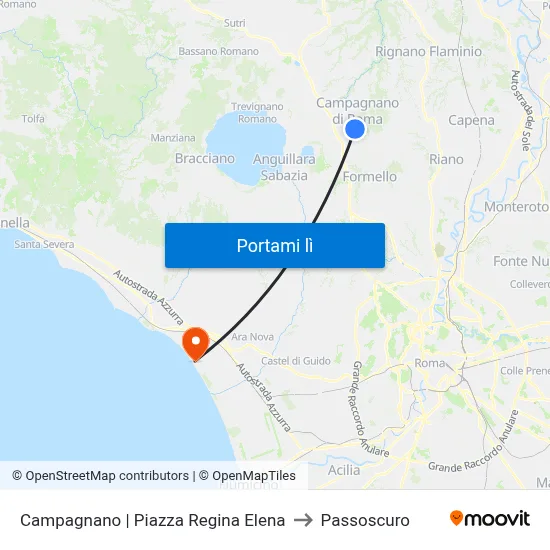 Campagnano | Piazza Regina Elena to Passoscuro map