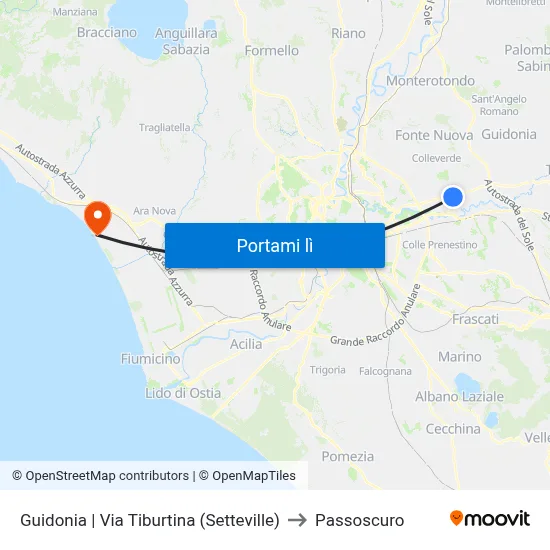 Guidonia | Via Tiburtina (Setteville) to Passoscuro map