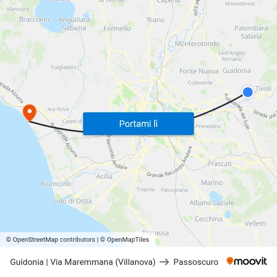 Guidonia | Via Maremmana (Villanova) to Passoscuro map