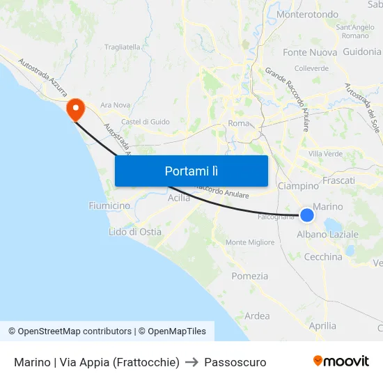 Marino | Via Appia (Frattocchie) to Passoscuro map
