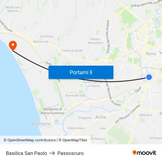 Basilica San Paolo to Passoscuro map