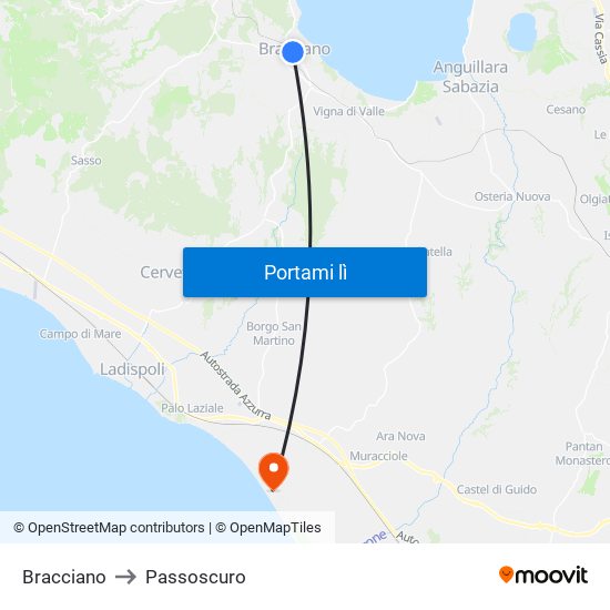 Bracciano to Passoscuro map