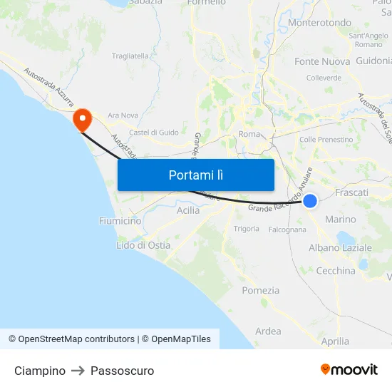 Ciampino to Passoscuro map