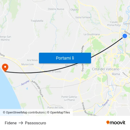 Fidene to Passoscuro map