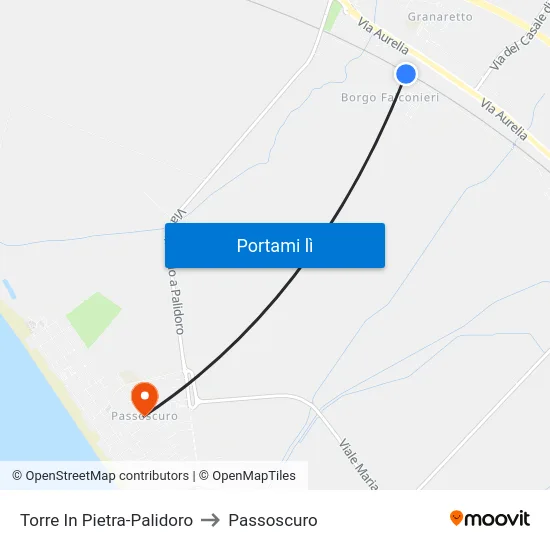 Torre In Pietra-Palidoro to Passoscuro map