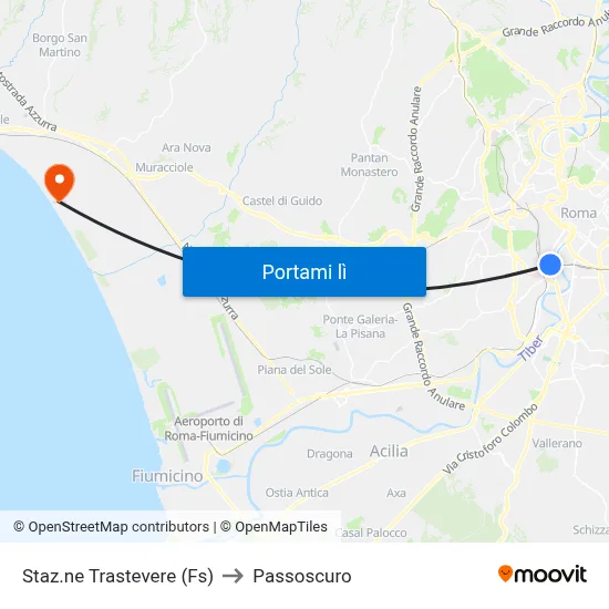 Staz.ne Trastevere (Fs) to Passoscuro map