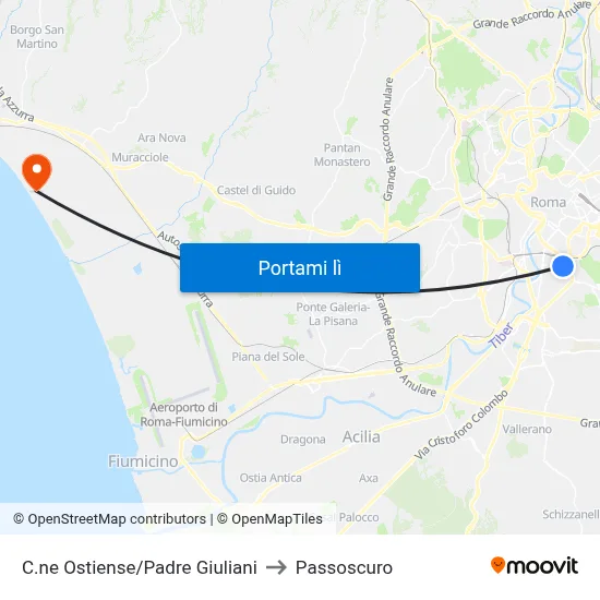 C.ne Ostiense/Padre Giuliani to Passoscuro map