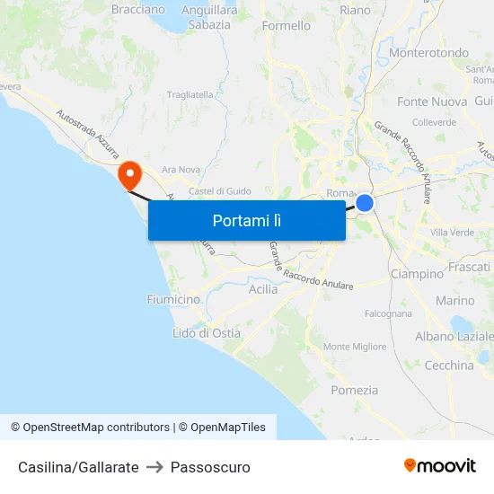 Casilina/Gallarate to Passoscuro map
