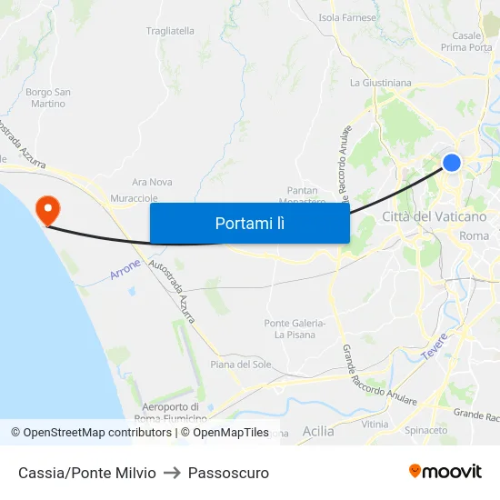 Cassia/Ponte Milvio to Passoscuro map