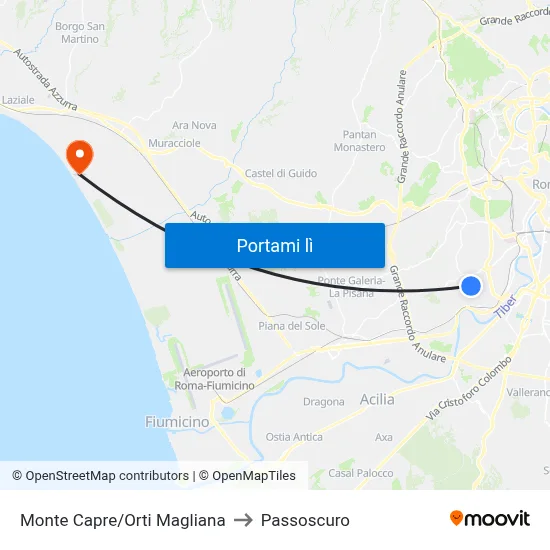 Monte Capre/Orti Magliana to Passoscuro map