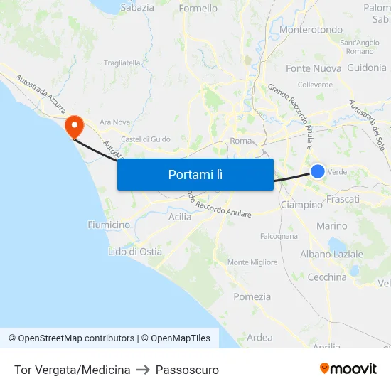 Tor Vergata/Medicina to Passoscuro map