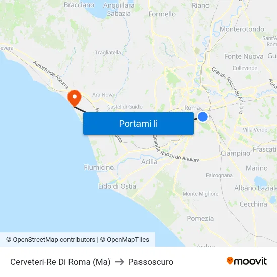 Cerveteri-Re Di Roma (Ma) to Passoscuro map