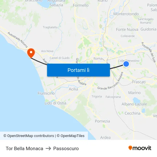 Tor Bella Monaca to Passoscuro map