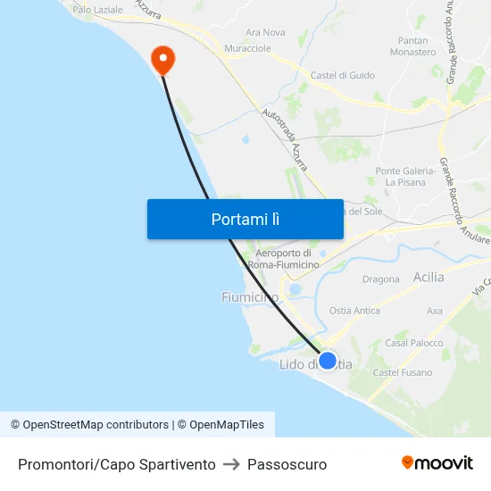 Promontori/Capo Spartivento to Passoscuro map