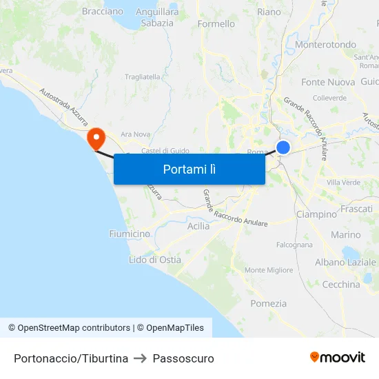 Portonaccio/Tiburtina to Passoscuro map