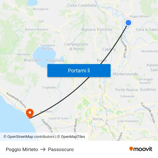Poggio Mirteto to Passoscuro map