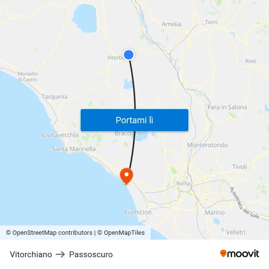 Vitorchiano to Passoscuro map
