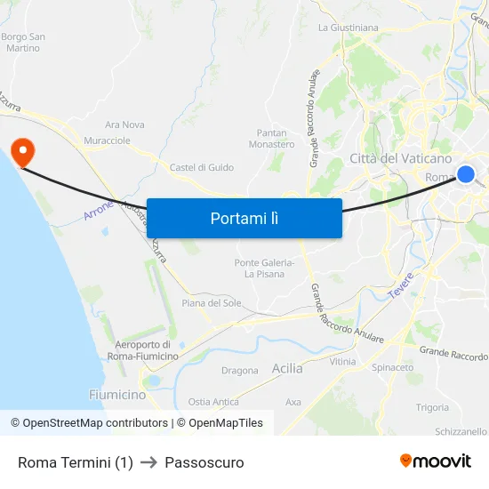 Roma Termini (1) to Passoscuro map
