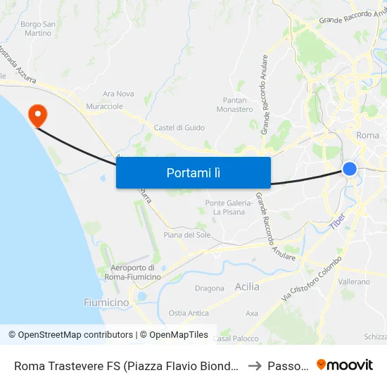 Roma Trastevere FS (Piazza Flavio Biondo - Ingresso Stazione) to Passoscuro map