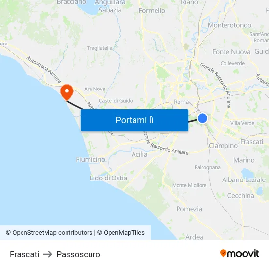 Frascati to Passoscuro map