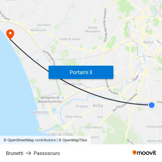 Brunetti to Passoscuro map