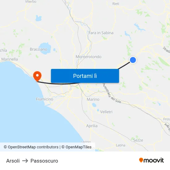 Arsoli to Passoscuro map