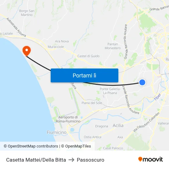Casetta Mattei/Della Bitta to Passoscuro map