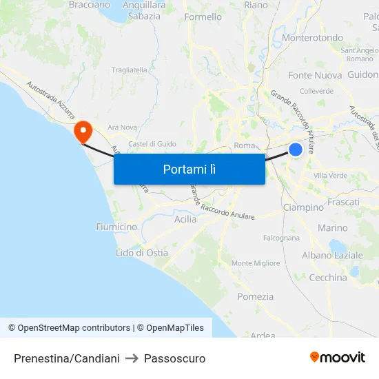 Prenestina/Candiani to Passoscuro map