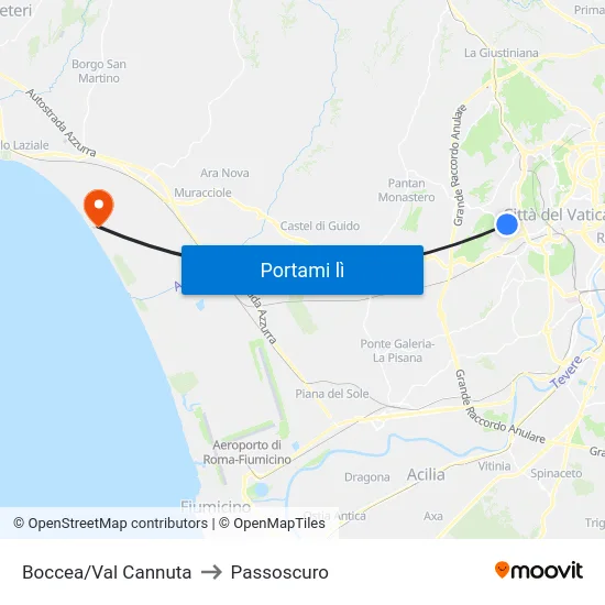 Boccea/Val Cannuta to Passoscuro map