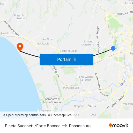 Pineta Sacchetti/Forte Boccea to Passoscuro map