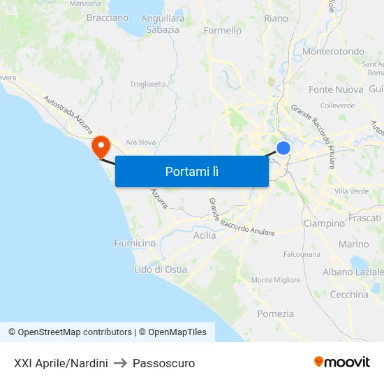 XXI Aprile/Nardini to Passoscuro map