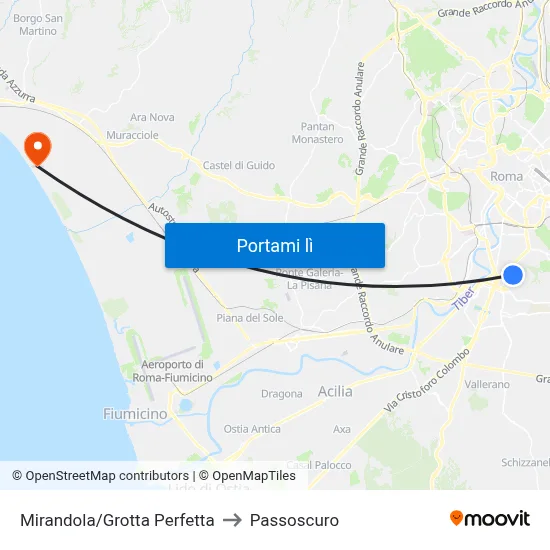 Mirandola/Grotta Perfetta to Passoscuro map