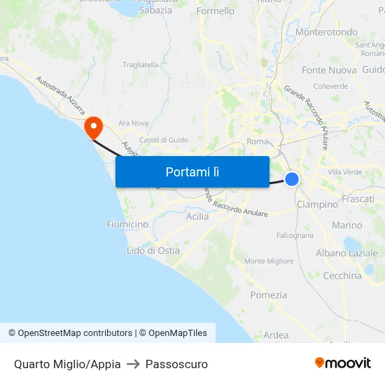 Quarto Miglio/Appia to Passoscuro map
