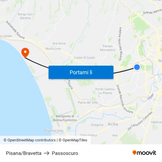 Pisana/Bravetta to Passoscuro map